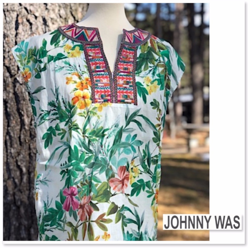 Johnny Was Cap Sleeve Tropical Top XS